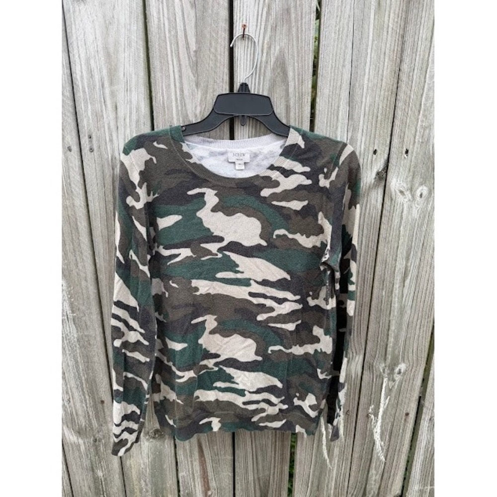 Camo Military Gorpcore J.Crew Teddie Sweater M Green Camouflage Pullover